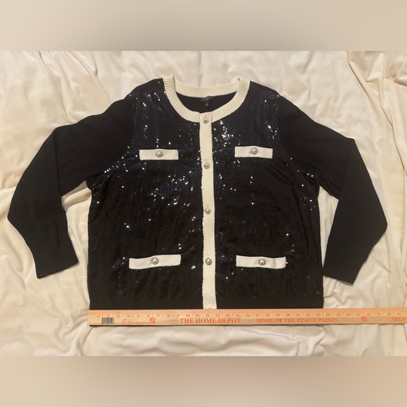 Talbots Black and White Sequin Cardigan - Picture 10 of 16